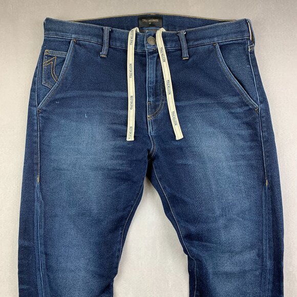 True Religion Mens Pants 33 Blue Jogger Jeans Tapered Runner Drawstring 33x32 - Picture 2 of 13